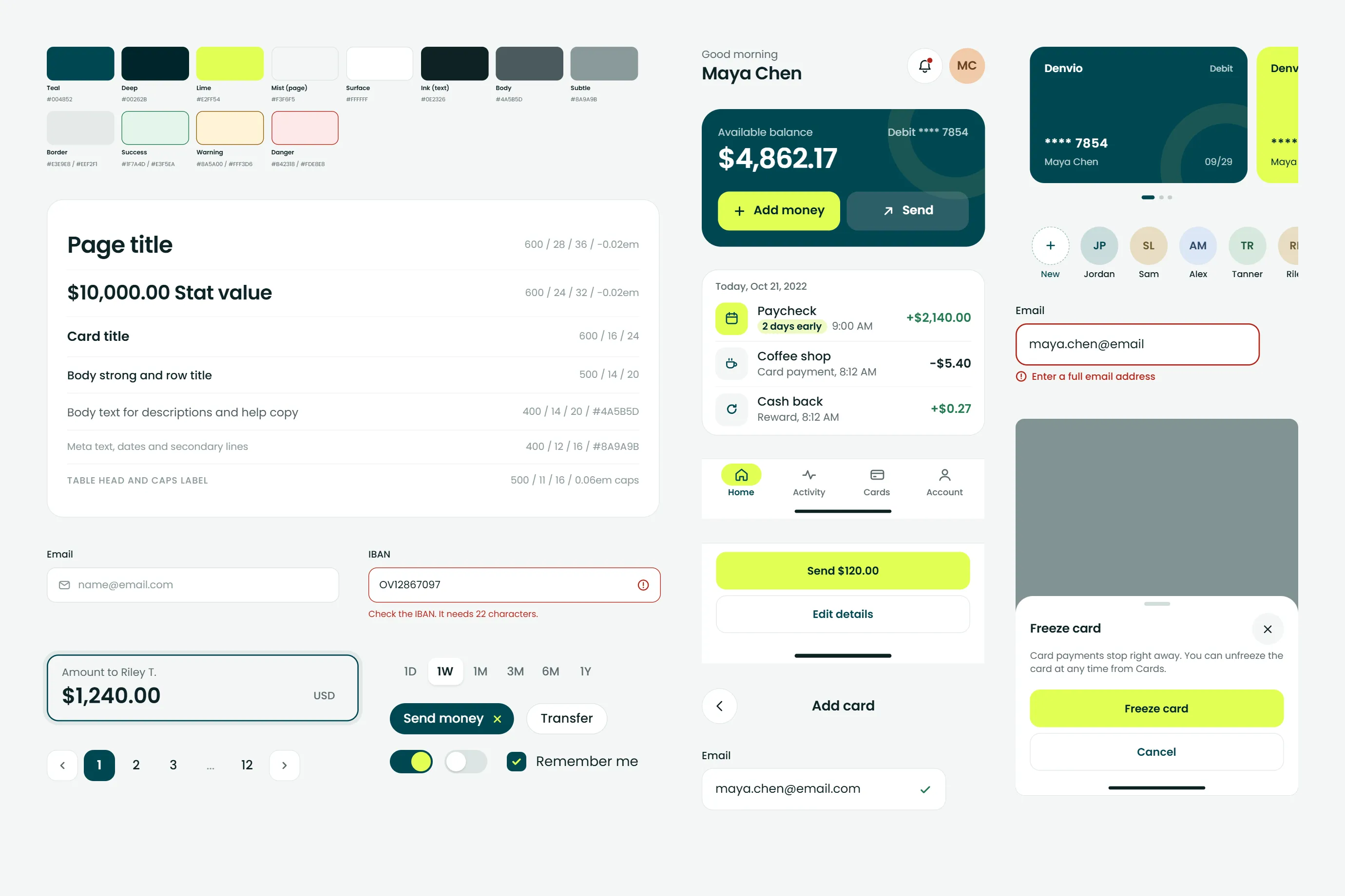 Denvio design kit with colors, type, buttons, form fields and phone parts