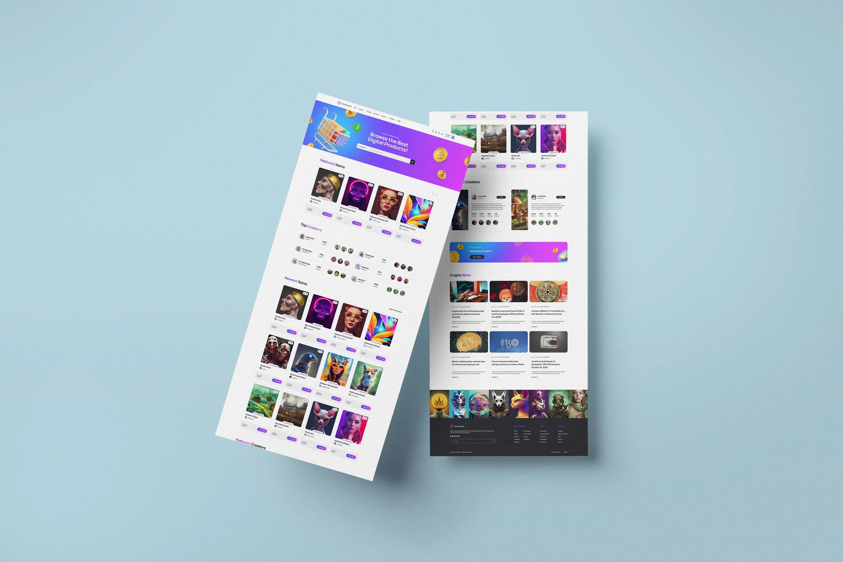 Formfunction marketplace pages showing artwork grids and collections